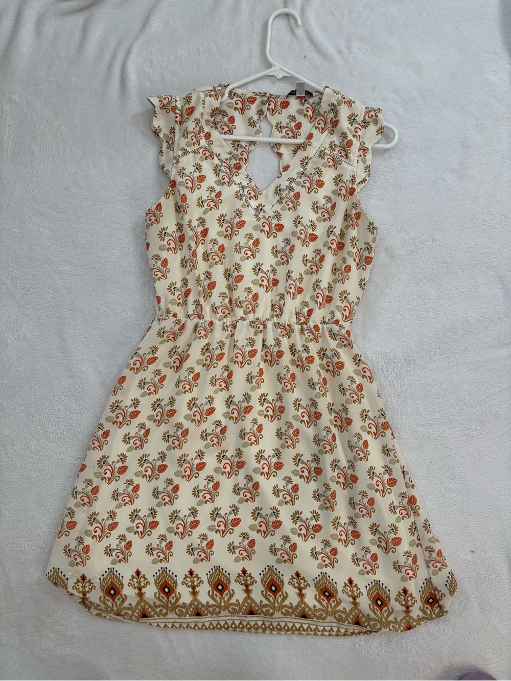 41 Hawthorn Cream Mini Dress with Rust and Olive Floral Print
